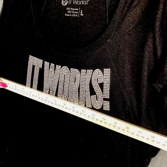 It Works Bling Women's T Shirt Black Studded Silver It Works Size L Shirt - Picture 5 of 10